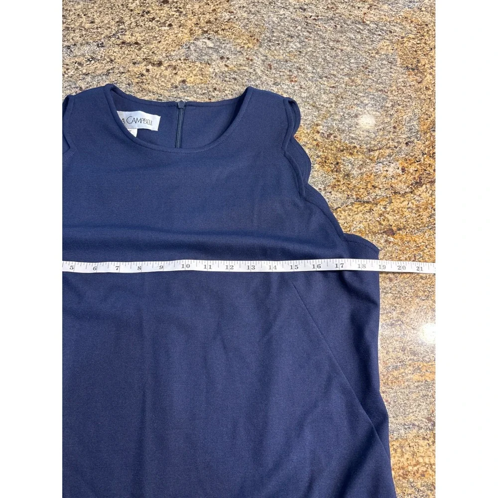 Sara Campbell Navy Blue Scalloped Shift Dress Sleeveless Made in USA Size M - Picture 4 of 6